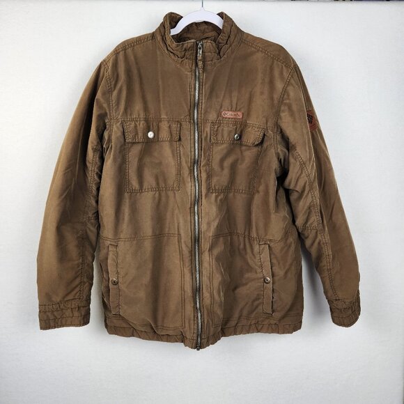 Columbia Mens Mid Weight Flannel and Nylon Lined Coat Size Large Brown - Picture 1 of 15